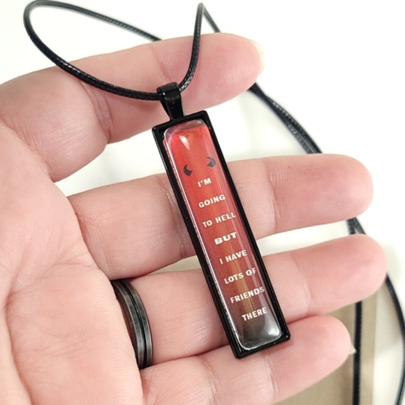 GOING TO HELL Tiny Message Vertical Pendant Necklace - Picture 3 of 10